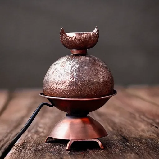 Image similar to A metal incense burner made of copper in the shape of a gourd.