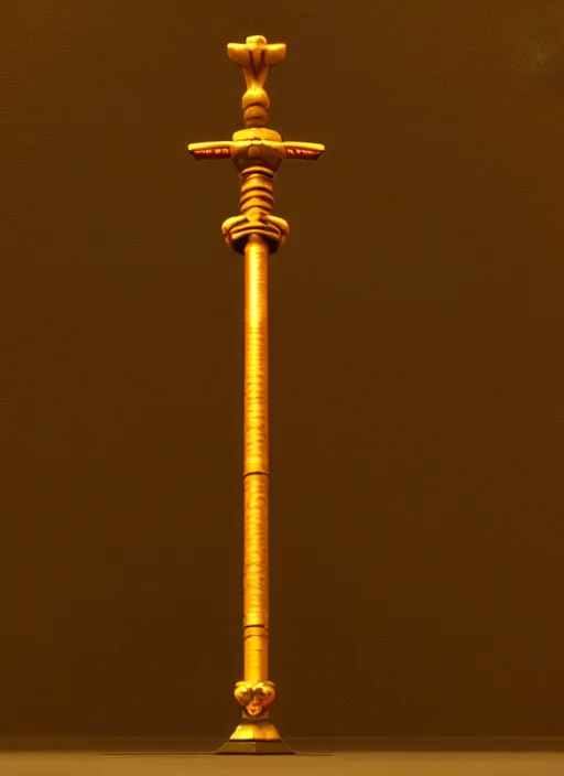 Image similar to an ancient golden fighting staff, Unreal 5, DAZ, hyperrealistic, octane render, dynamic lighting