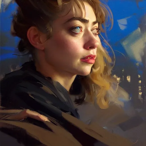 Image similar to greg manchess side portrait of imogen poots, deathknight, organic painting, matte painting, bold shapes, hard edges, street art, trending on artstation, by huang guangjian, gil elvgren, sachin teng, greg rutkowski, magali villeneuve, artgerm, jeremy lipkin, michael garmash and, rey