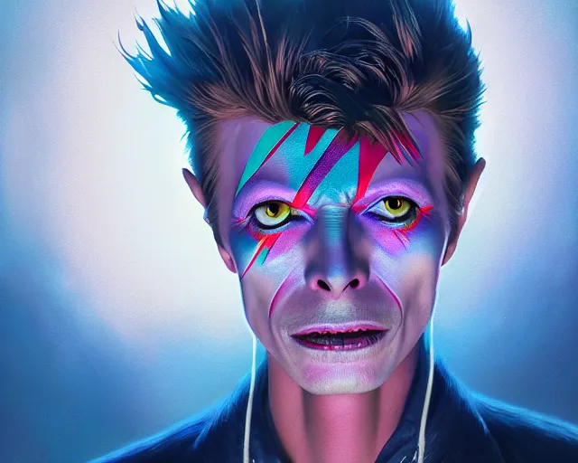 Image similar to highly detailed portrait of david bowie, in gorillaz, stephen bliss, unreal engine, fantasy art by greg rutkowski, loish, rhads, ferdinand knab, makoto shinkai and lois van baarle, ilya kuvshinov, rossdraws, tom bagshaw, global illumination, radiant light, detailed and intricate environment