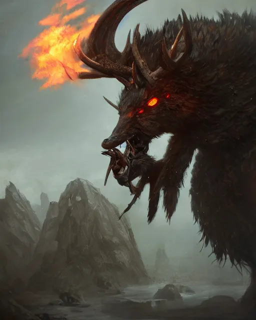 Prompt: oil painting of Angry Anthropomorphized Deer Berserker, wearing fur armor, claws, sharp focus, attack pose, fantasy style, octane render, volumetric lighting, 8k high definition, by greg rutkowski, highly detailed, trending on art Station, magic the gathering artwork, burning Battlefield background, centered