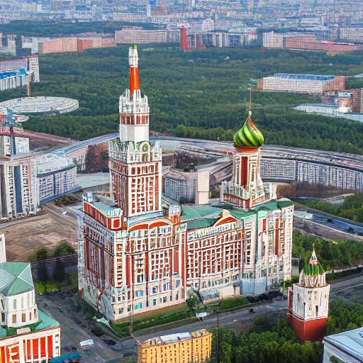 Image similar to moscow state university main building, aerial photography, highly detailed, 4 k, by greg rutkowski