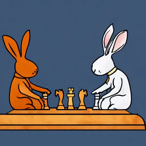 Prompt: concept art of two rabbits playing chess on a rowboat