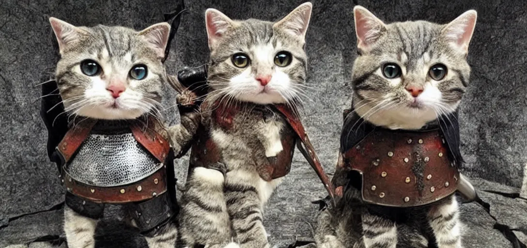 Prompt: cute cats wearing dark souls style armor