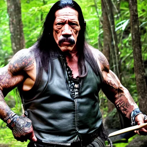 Prompt: beautiful danny trejo with machete in mystic forest