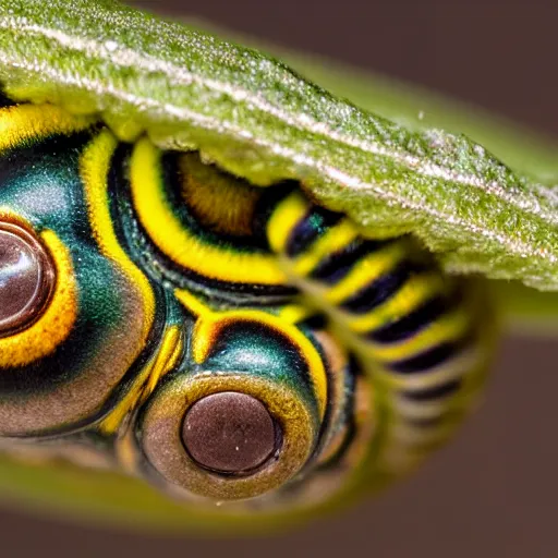 Prompt: macrophoto of a caterpillar head, photography,