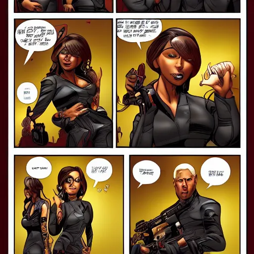 Prompt: 8 k uhd comic panels from comic called agent babes by jamal campbell, ray fawkes, lorena avarez, emil ferriss, digital art, pinterest, uhd character details, intricate detailed, baroque, impression, uhd detailed