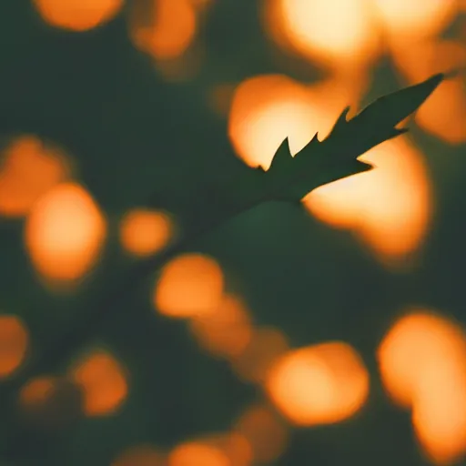 Prompt: tree leafs at sunset, backlighted, closeup, by ross tran