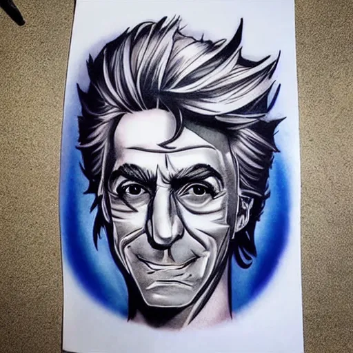 Prompt: tattoo design, stencil, portrait of rick sanchez by artgerm