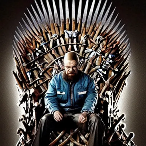 Prompt: “ very very intricate hyperrealistic photo of a walter white on the iron throne, detailed studio lighting, award - winning crisp details ”