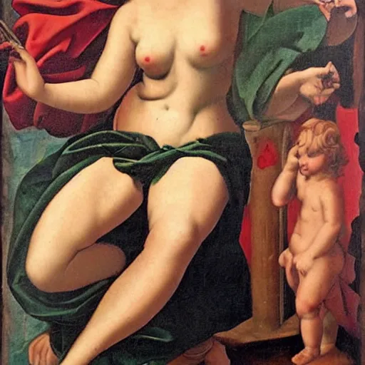 Image similar to a pin up in renaissance painting style