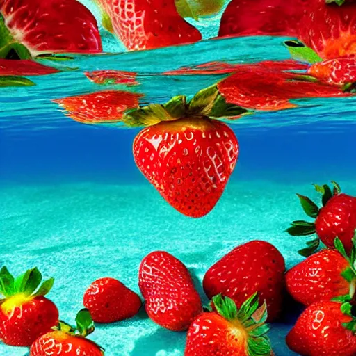 Image similar to advertise photo of strawberry, splash underwater! photoshop edit, golden ratio