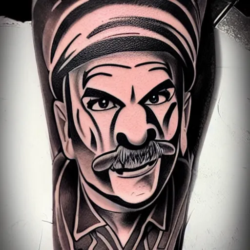 Image similar to tattoo design, stencil, portrait of mario from mario brothers by artgerm