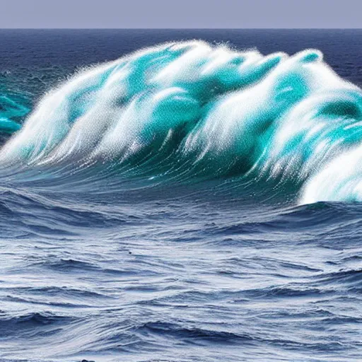 Image similar to a meteor striking the ocean causing large waves to form, highly detailed