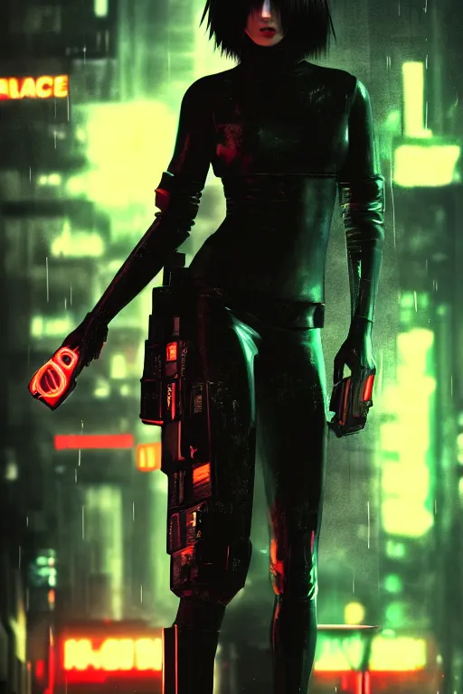 Image similar to high fashion poster clothing design photographic, majiec kuciara, cyberpunk blade runner, volumetric light, floodlight, ambient, street, dark, neon lights, artstation, high contrast, 4 k detailed