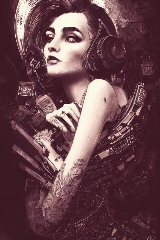 Image similar to heroine, beautiful,vintage ink style, cyberpunk,ultra detailed, digital art, 8k ,character ,realistic, portrait, hyperrealistic