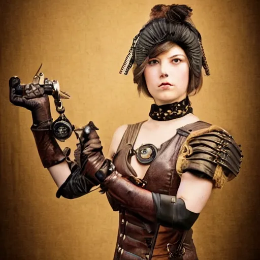 Image similar to photo of a female steampunk warrior