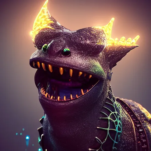Image similar to realistic bioluminescent toothless on a steampunk biome, sparkles, magical, elves, fantasy, hyper realism, intricate, digital art, detailed, studio shot, unreal engine 5, octane, high definition, smooth, artstation, behance