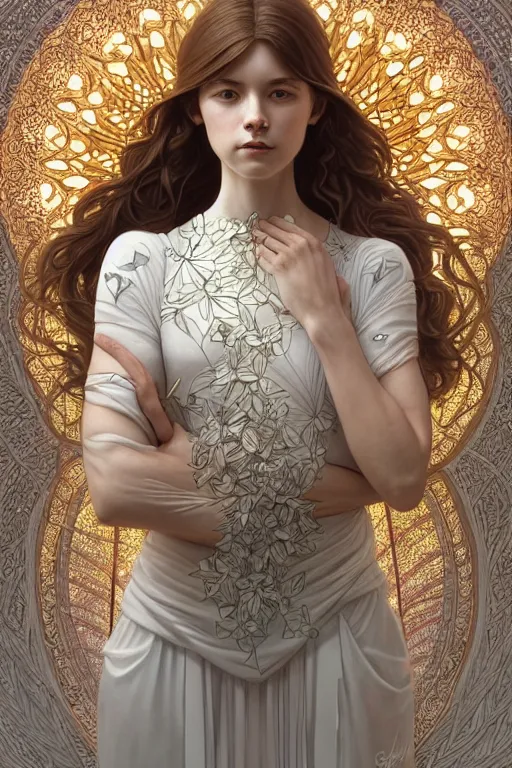 Image similar to symmetry!! full body portrait!!!! of a beautiful!!!! delicate elegant nordic shield maiden, pretty face!!!!, flower petals, intricate, elegant, highly detailed, digital painting, artstation, concept art, smooth, sharp focus, illustration, art by artgerm and greg rutkowski and alphonse mucha, 8 k