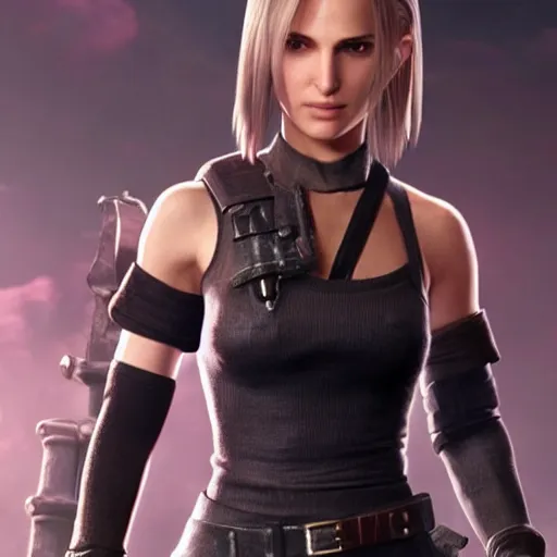 Image similar to natalie portman in final fantasy 7 remake, character render, full body shot, highly detailed, in game render
