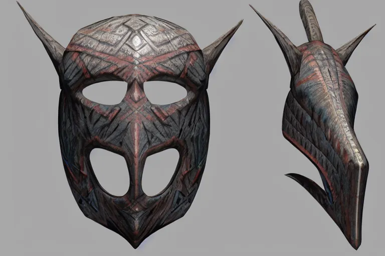 Prompt: a tribal swordfish mask, artstation reference sheet concept art