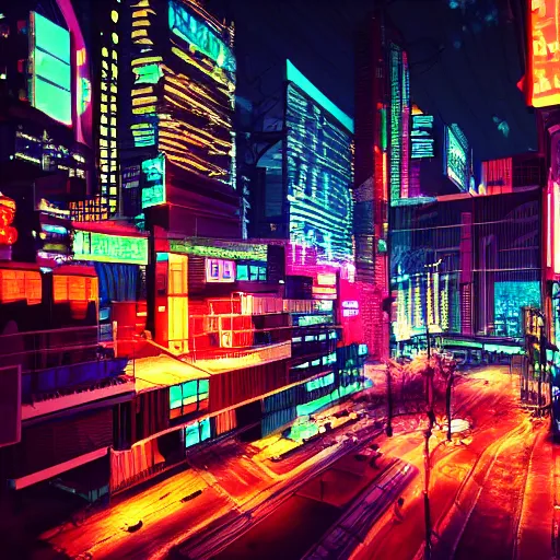 Prompt: Balcony view of a Cyberpunk city at night, architecture, detailed, neon lights and signs