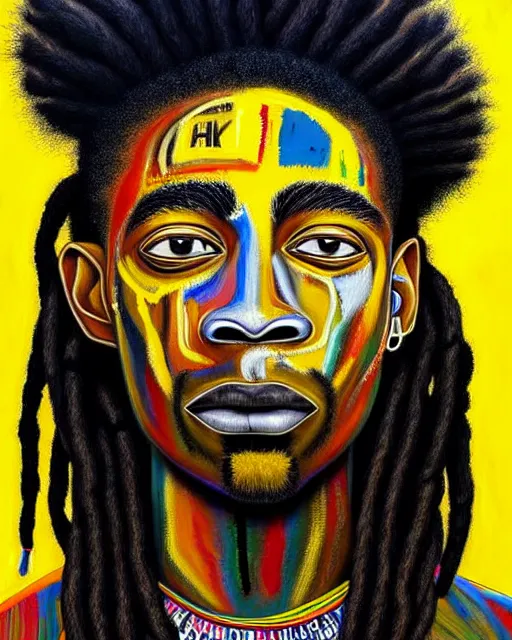 Prompt: A extremely ultra highly detailed majestic hi-res beautiful immaculate head and shoulders award winning painting stunning masterpiece of the face of a strong black african man with dreadlocks by Jean-Michel Basquiat, 8k, high textures, ultra hyper sharp, insanely detailed and intricate, super detailed, 8k HDR ultra high quality