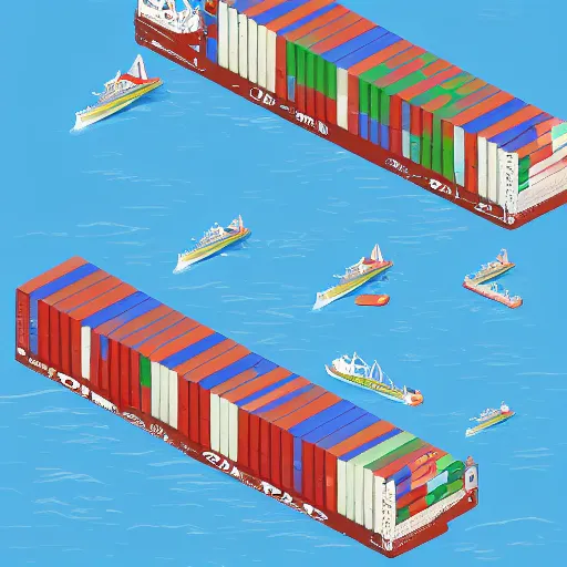 Prompt: isometric view of a shipping container port by chiho aoshima