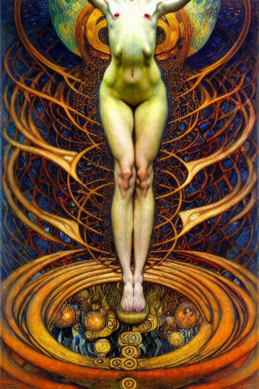 Image similar to Divine Chaos Engine by Karol Bak, Jean Delville, William Blake, Gustav Klimt, and Vincent Van Gogh, symbolist, visionary