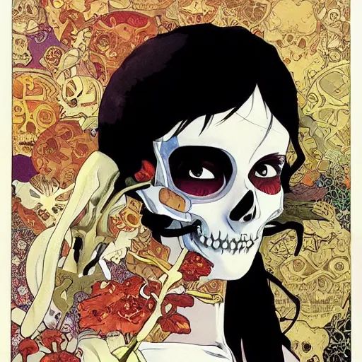 Image similar to anime manga skull portrait girl female skeleton illustration detailed art Geof Darrow and Phil hale and Ashley wood and Ilya repin alphonse mucha pop art nouveau