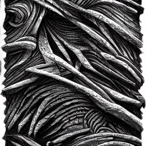 Prompt: charcoal reefs of the chaos realm, in the style of alejandro mirabal, dramatic, tragic, intricate, detailed, beautiful, 8 k resolution