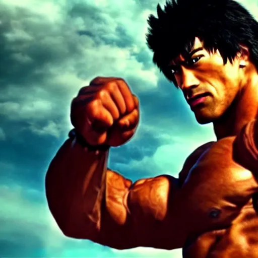 Image similar to dwayne the rock johnson as kenshiro in fist of the north star, 4 k