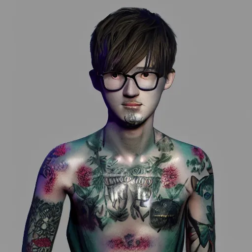 Image similar to lil peep, a 3 d render by akira toriyama, trending on zbrush central, computer art, rendered in cinema 4 d, rendered in maya, rendered in unreal engine,