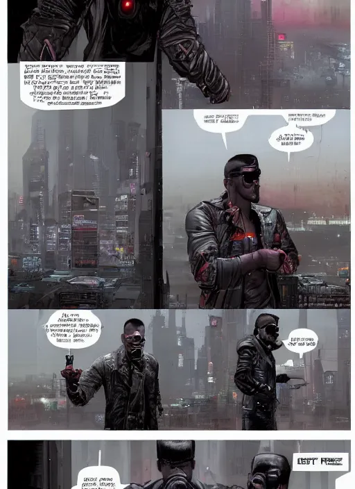 Image similar to Dumb Bubba. Buff cyberpunk meathead trying to intimidate a hacker. Realistic Proportions. Concept art by James Gurney and Laurie Greasley. Moody Industrial skyline. ArtstationHQ. Creative character design for cyberpunk 2077.