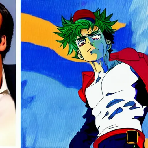 Prompt: Emmanuel Macron in a JoJo\'s Bizarre Adventure style