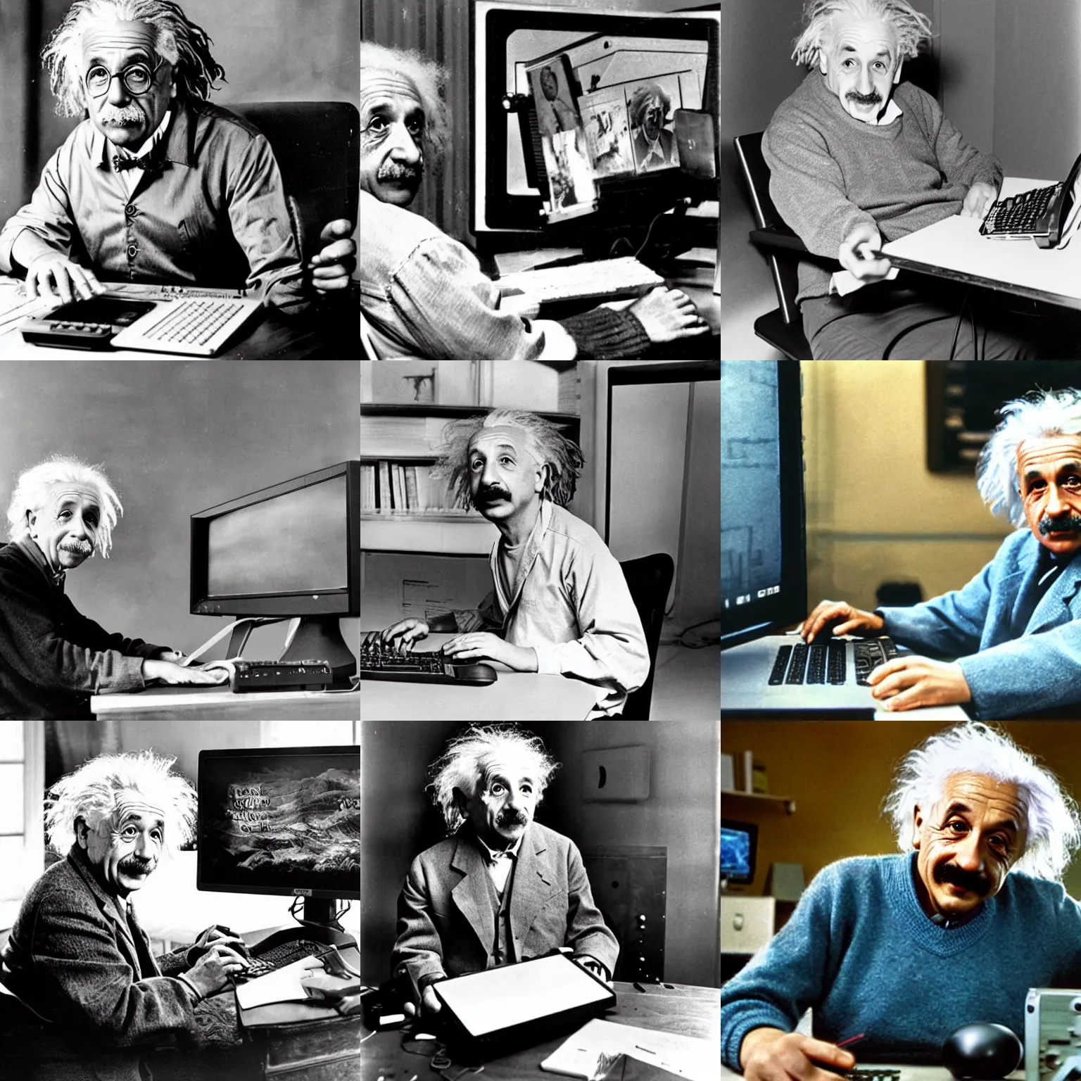 Prompt: Albert Einstein gaming on a computer, professional photography, futuristic, colorized