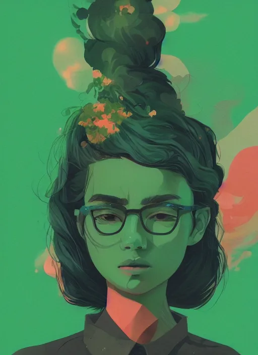 Image similar to pretty girl profile picture by sachin teng, weed, marijuana, organic painting, hard edges, masterpiece, smoke, asymmetrical, green, matte paint, energetic