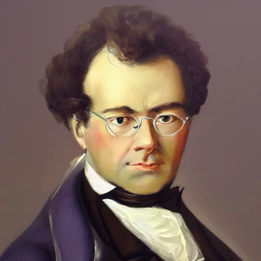 Image similar to realistic painting of old franz schubert at age 7 1, 1 / 4 headshot