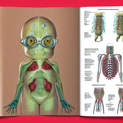 Image similar to A detailed biological anatomy of a minion, photorealistic, textbook, scientific