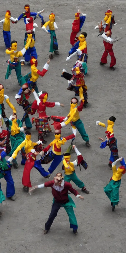 Prompt: extremely happy dancing andean robots