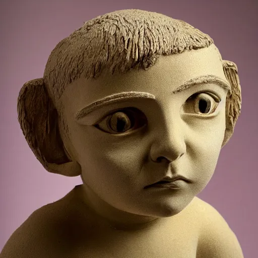 Prompt: portrait sculpture of sand angry child angel