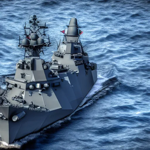 Image similar to Highly detailed photograph of a warship firing its advanced gun system, HDR, 8k