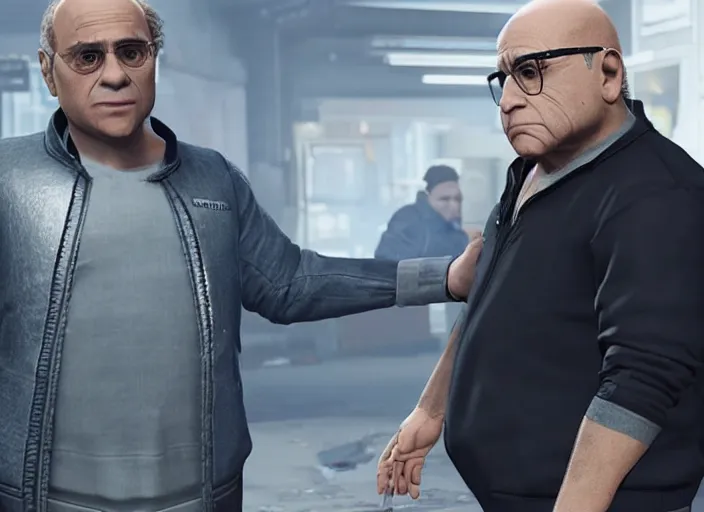 Prompt: video game still of danny devito in the video game detroit become human,