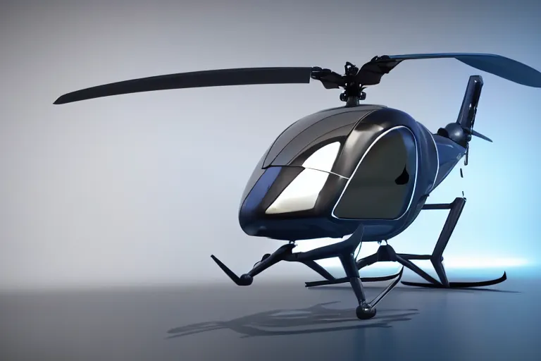 Prompt: still photo of a futuristic helicopter, highly detailed, photorealistic portrait, bright studio setting, studio lighting, crisp quality and light reflections, unreal engine 5 quality render