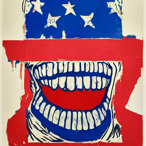 Prompt: patriotic leviathan painted by jasper johns in style of authoritarian propaganda