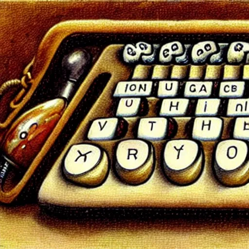 Image similar to computer keyboard with mushrooms as keys, by jean - baptiste monge