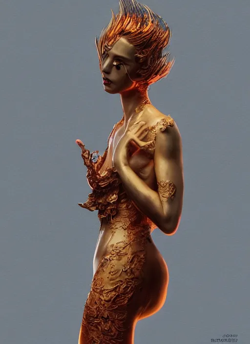 Image similar to sculpture made of flame, portrait, female, future, torch, fire, harper's bazaar, vogue, fashion magazine, intricate, concept art, close up, ornate, luxury, elite, elegant, trending on artstation, by ruan jia, by Kenneth Willardt, by ross tran, by WLOP, by Andrei Riabovitchev,