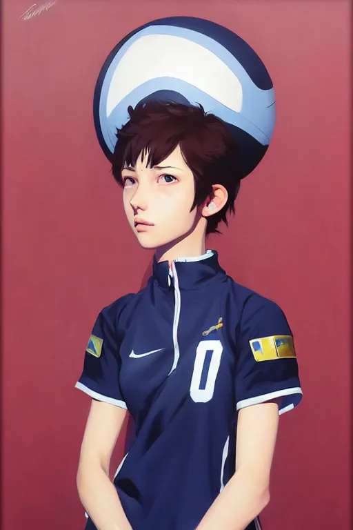 Image similar to A ultradetailed beautiful panting of a stylish girl wearing a volleyball jersey, Oil painting, by Ilya Kuvshinov, Greg Rutkowski and Makoto Shinkai