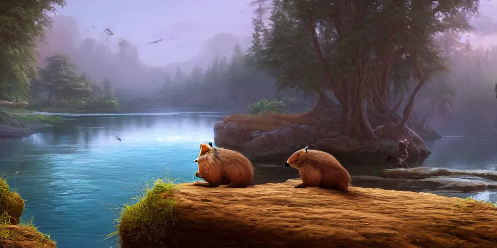 Prompt: a beaver next to a river, extremely detailed oil painting, unreal 5 render, rhads, bruce pennington, studio ghibli, tim hildebrandt, digital art, 8 k artistic photography, octane render, beautiful composition, trending on artstation, award - winning photograph, masterpiece