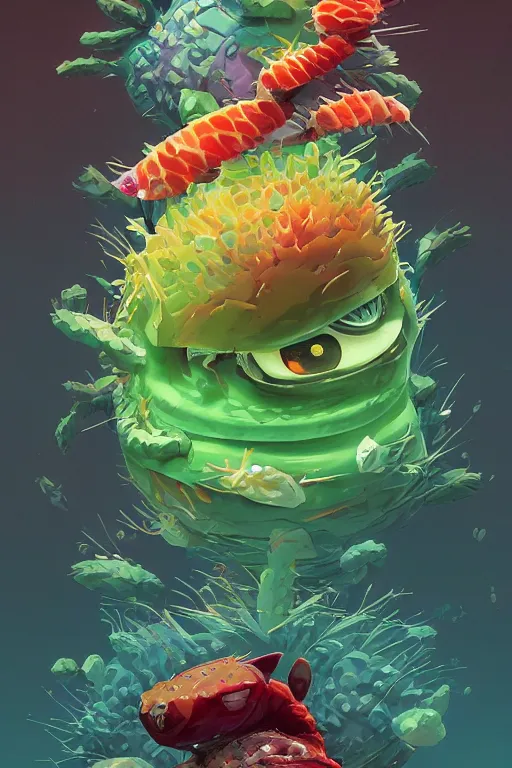 Image similar to 3 d render creature animal sushi cristal very big eye roots cactus elemental flush of force nature micro world fluo fishscale, comics gta 5 cover, official fanart behance hd artstation by jesper ejsing, by rhads, makoto shinkai and lois van baarle, ilya kuvshinov, ossdraws